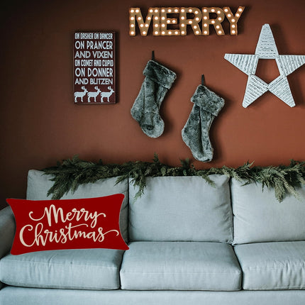 Christmas Pillow Covers Decorations Red Merry Christmas Farmhouse Throw Pillow Covers Great Gift for Christmas 12" X 20" 1 Pack