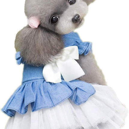 Dog Dress Cowboy Bow Jumpsuits Pets Party Clothes for Puppy Cat Lace Skirt Mesh Princess Tutu Dresses