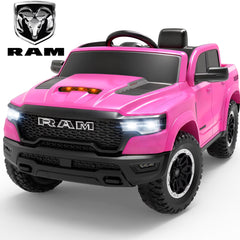 RAM 1500 Ride on Car Toy for Kids, 12V Powered Ride on Truck Toy with Remote Control, 4 Wheel Suspension, Safety Belt, Music, Bluetooth, LED Lights, Electric Cars for 3-5 Yrs Boy Girl, Pink - STYIEN