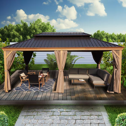 12-Ft X 16 Gazebo Brown Gazebo with Hardtop Roof (Screen Included) - STYIEN