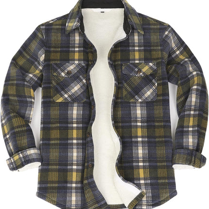 Men'S Warm Sherpa Lined Fleece Plaid Flannel Shirt Jacket(All Sherpa Fleece Lined) - STYIEN