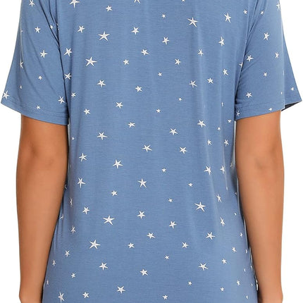 Womens Pajamas Set Short Sleeve Sleepwear Button down Nightwear Shorts Soft Pj Sets S-XXL