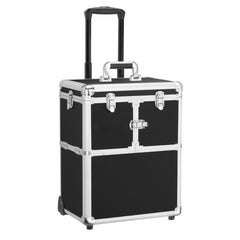 Pro Aluminum Rolling Makeup Case Salon Cosmetic Box Organizer Trolley Beauty Train Case,Black - STYIEN