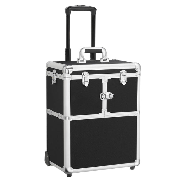 Pro Aluminum Rolling Makeup Case Salon Cosmetic Box Organizer Trolley Beauty Train Case,Black - STYIEN
