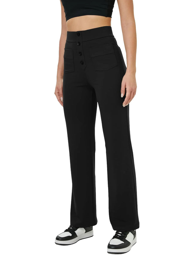 Women's High-Waisted Straight Leg Pants with Multiple Pockets - Stretchy Business Casual Trousers
