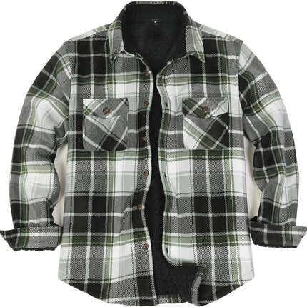 Men'S Warm Sherpa Lined Fleece Plaid Flannel Shirt Jacket(All Sherpa Fleece Lined) - STYIEN