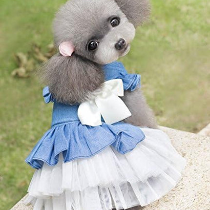 Dog Dress Cowboy Bow Jumpsuits Pets Party Clothes for Puppy Cat Lace Skirt Mesh Princess Tutu Dresses