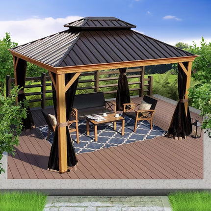 12-Ft X 16 Gazebo Brown Gazebo with Hardtop Roof (Screen Included) - STYIEN