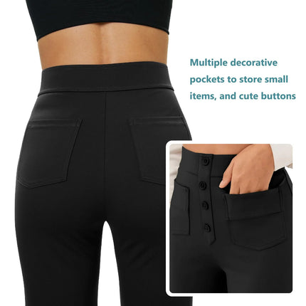 Women's High-Waisted Straight Leg Pants with Multiple Pockets - Stretchy Business Casual Trousers