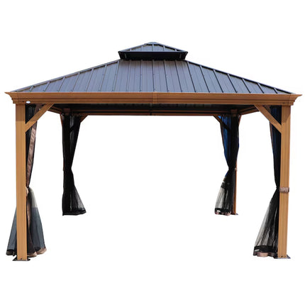 12-Ft X 16 Gazebo Brown Gazebo with Hardtop Roof (Screen Included) - STYIEN
