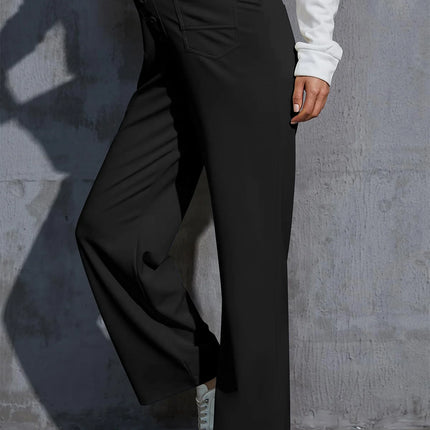 Women's High-Waisted Straight Leg Pants with Multiple Pockets - Stretchy Business Casual Trousers