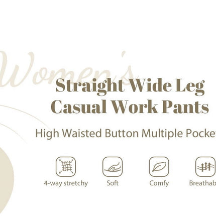 Women's High-Waisted Straight Leg Pants with Multiple Pockets - Stretchy Business Casual Trousers