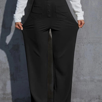 Women's High-Waisted Straight Leg Pants with Multiple Pockets - Stretchy Business Casual Trousers