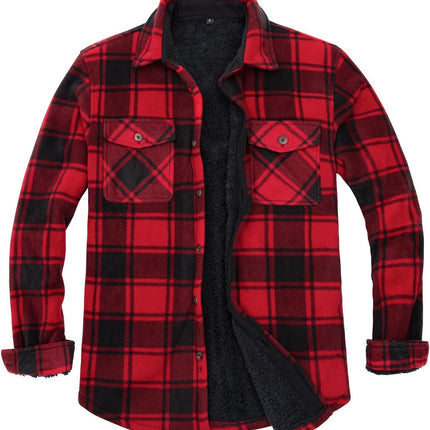 Men'S Warm Sherpa Lined Fleece Plaid Flannel Shirt Jacket(All Sherpa Fleece Lined) - STYIEN