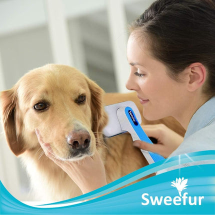 Automatic Pet Hair Removal Comb, Self-Cleaning Slicker Brush for Dogs & Cats- Grooming Shedding Brush for Small, Medium and Large Dogs and Cats- Pet Hair Brush with Soft Grip Handle- Blue - STYIEN