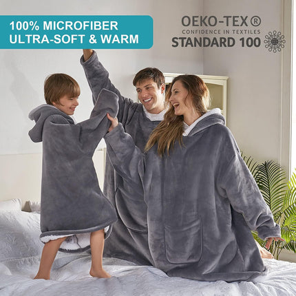 Wearable Blanket Sherpa Oversized Sweatshirt with Hoodie, Soft Warm Flannel Fleece Throw Blankets Sweatshirt with Sleeves and Pocket, One Size Fits All (Grey, Medium)… - STYIEN