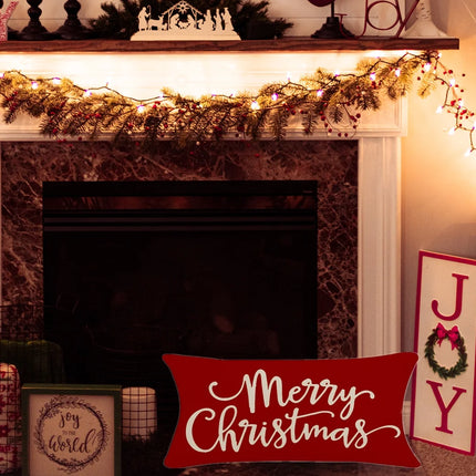 Christmas Pillow Covers Decorations Red Merry Christmas Farmhouse Throw Pillow Covers Great Gift for Christmas 12" X 20" 1 Pack