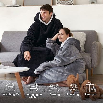 Wearable Blanket Sherpa Oversized Sweatshirt with Hoodie, Soft Warm Flannel Fleece Throw Blankets Sweatshirt with Sleeves and Pocket, One Size Fits All (Grey, Medium)… - STYIEN