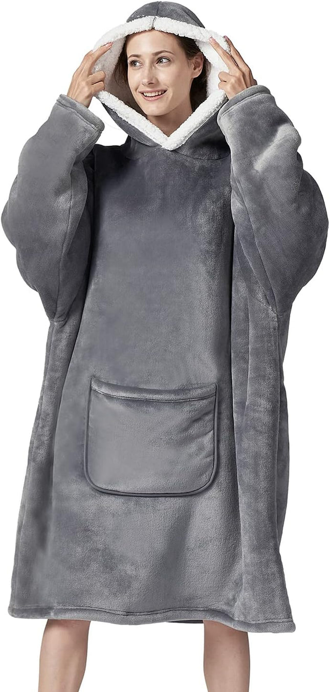 Wearable Blanket Sherpa Oversized Sweatshirt with Hoodie, Soft Warm Flannel Fleece Throw Blankets Sweatshirt with Sleeves and Pocket, One Size Fits All (Grey, Medium)… - STYIEN