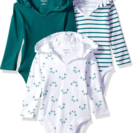 Baby Long Sleeve Bodysuit, Ultimate Bodysuit Hoodie Boys & Girls, 3-Pack