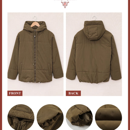 Full Zipper Puffer Jacket for Women Cropped Hooded Puffer Coat Winter Warm with Pockets Petite