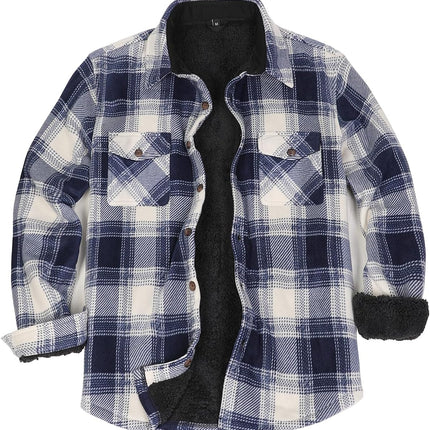 Men'S Warm Sherpa Lined Fleece Plaid Flannel Shirt Jacket(All Sherpa Fleece Lined) - STYIEN