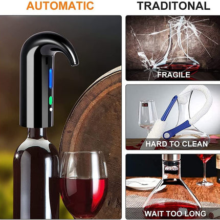 Electric Wine Aerator, Electric Wine Pourer and Wine Dispenser Pump, Multi-Smart Automatic Filter Wine Dispenser with USB Rechargeable for Travel, Home and Bar(Black) - STYIEN