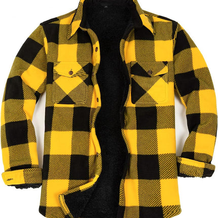 Men'S Warm Sherpa Lined Fleece Plaid Flannel Shirt Jacket(All Sherpa Fleece Lined) - STYIEN