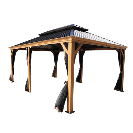 12-Ft X 16 Gazebo Brown Gazebo with Hardtop Roof (Screen Included) - STYIEN