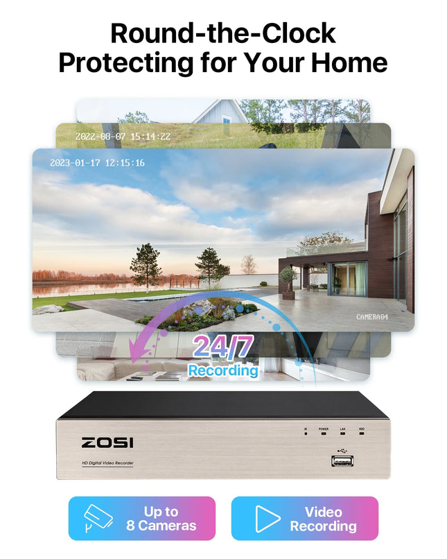 3K Lite H.265+ Home Security Camera System,5Mp Lite 8 Channel Surveillance DVR and 4 X 1080P Weatherproof CCTV Dome Camera Outdoor Indoor with 80Ft Night Vision, Motion Alerts, NO Hard Drive - STYIEN