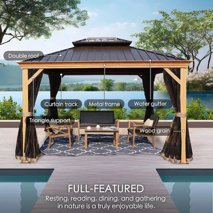 12-Ft X 16 Gazebo Brown Gazebo with Hardtop Roof (Screen Included) - STYIEN