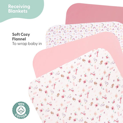 Newborn Layette Gift Set for Baby Girls, 23 Essential Pieces, Pink Rainbow Safari Animals, 0-3 Months - STYIEN