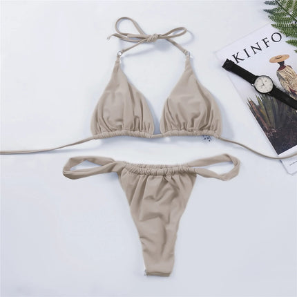 Swimsuits for Women Women Solid Push up High Cut Lace up Halter Bikini Set Two Piece Swimsuit