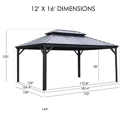 12-Ft X 16 Gazebo Brown Gazebo with Hardtop Roof (Screen Included) - STYIEN