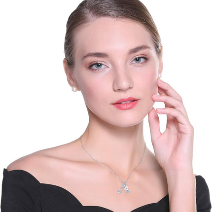 Initial Necklace for Women 925 Sterling Silver Initial a to Z Letter Pendant Necklace with Blue Flower Cubic Zirconia Birthday Engagement Gift for Women,Mom, Couple