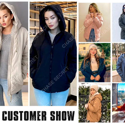 Full Zipper Puffer Jacket for Women Cropped Hooded Puffer Coat Winter Warm with Pockets Petite