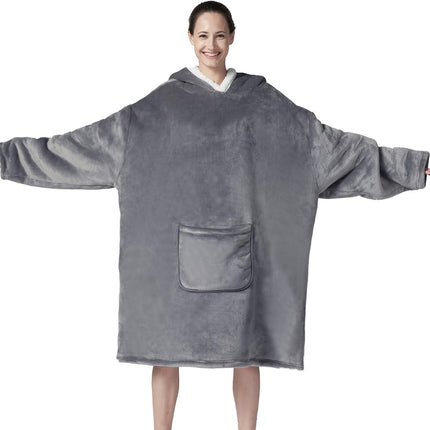 Wearable Blanket Sherpa Oversized Sweatshirt with Hoodie, Soft Warm Flannel Fleece Throw Blankets Sweatshirt with Sleeves and Pocket, One Size Fits All (Grey, Medium)… - STYIEN