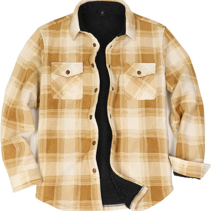 Men'S Warm Sherpa Lined Fleece Plaid Flannel Shirt Jacket(All Sherpa Fleece Lined) - STYIEN