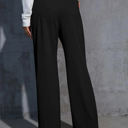Women's High-Waisted Straight Leg Pants with Multiple Pockets - Stretchy Business Casual Trousers