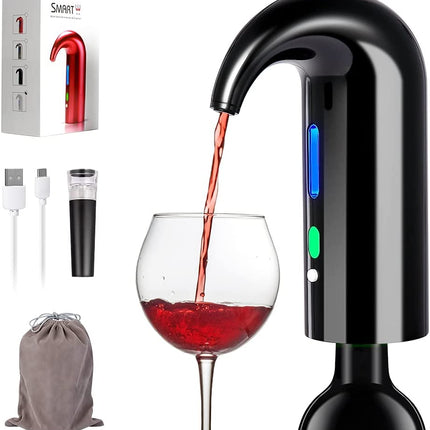 Electric Wine Aerator, Electric Wine Pourer and Wine Dispenser Pump, Multi-Smart Automatic Filter Wine Dispenser with USB Rechargeable for Travel, Home and Bar(Black) - STYIEN