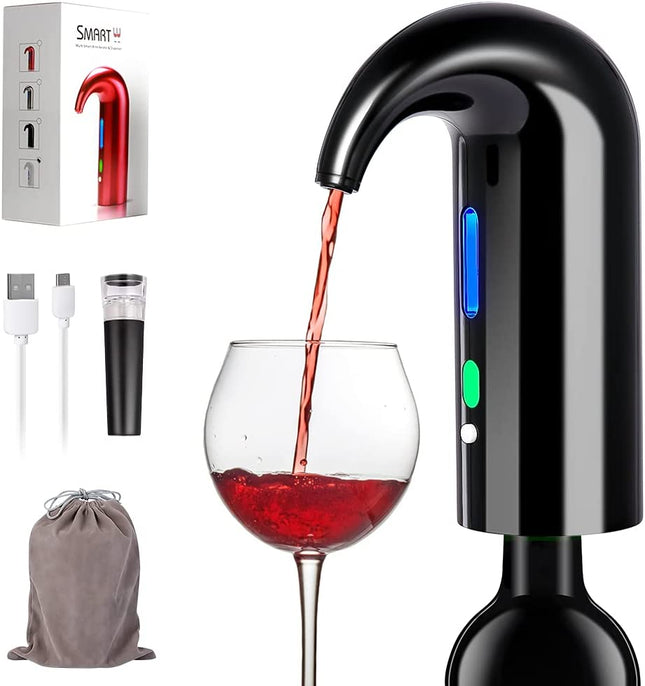 Electric Wine Aerator, Electric Wine Pourer and Wine Dispenser Pump, Multi-Smart Automatic Filter Wine Dispenser with USB Rechargeable for Travel, Home and Bar(Black) - STYIEN