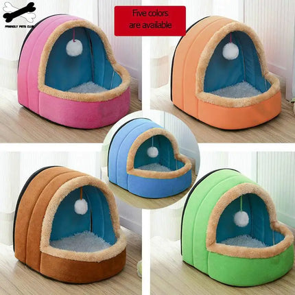 Pet Dog Cat Bed Puppy House With Toy Ball Warm Soft Pet Cushion Dog Kennel Cat Castle For Drop Shipping - STYIEN