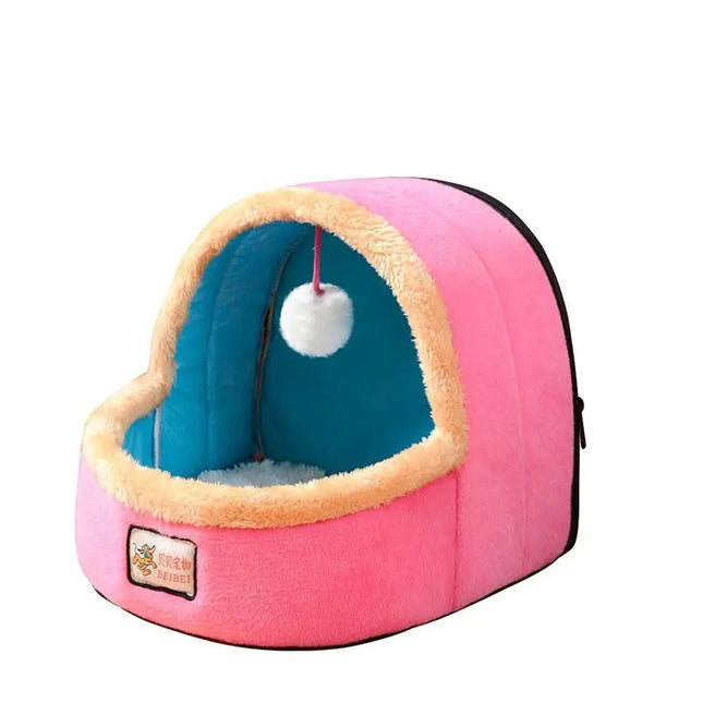 Pet Dog Cat Bed Puppy House With Toy Ball Warm Soft Pet Cushion Dog Kennel Cat Castle For Drop Shipping - STYIEN