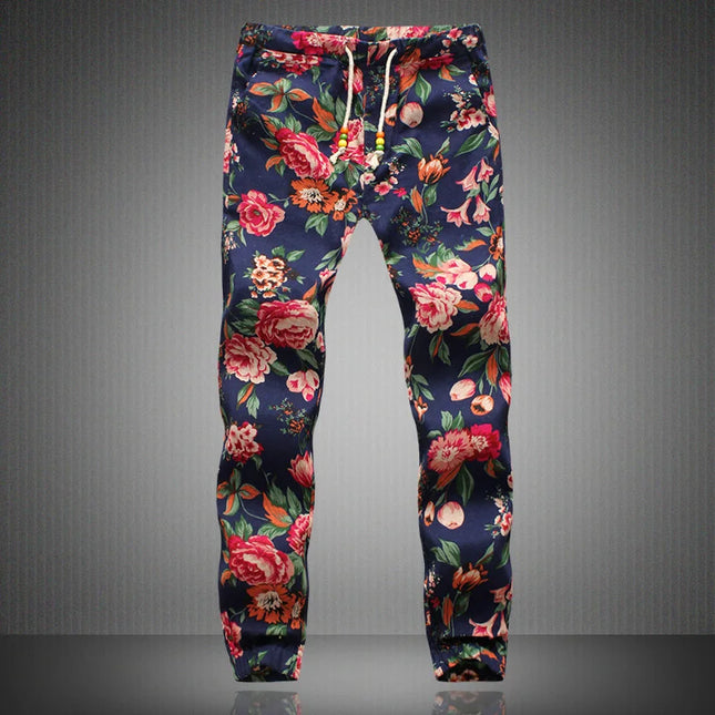 2025 New Fashion Summer Spring Autumn Men Floral Print Joggers Male Casual Summer Pants Mens Sweatpants Linen Pants Men Trouser - STYIEN