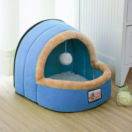 Pet Dog Cat Bed Puppy House With Toy Ball Warm Soft Pet Cushion Dog Kennel Cat Castle For Drop Shipping - STYIEN
