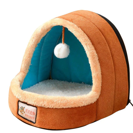 Pet Dog Cat Bed Puppy House With Toy Ball Warm Soft Pet Cushion Dog Kennel Cat Castle For Drop Shipping - STYIEN