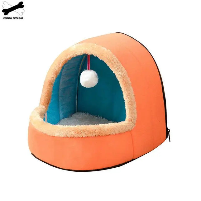 Pet Dog Cat Bed Puppy House With Toy Ball Warm Soft Pet Cushion Dog Kennel Cat Castle For Drop Shipping - STYIEN