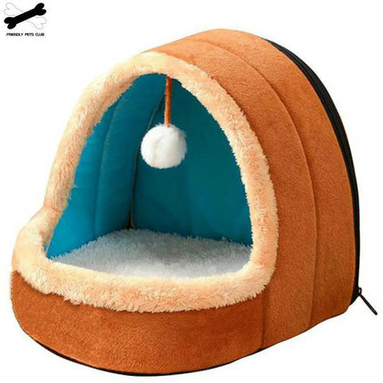 Pet Dog Cat Bed Puppy House With Toy Ball Warm Soft Pet Cushion Dog Kennel Cat Castle For Drop Shipping - STYIEN