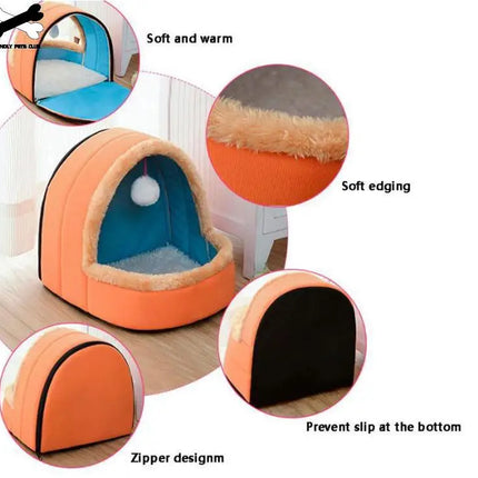 Pet Dog Cat Bed Puppy House With Toy Ball Warm Soft Pet Cushion Dog Kennel Cat Castle For Drop Shipping - STYIEN
