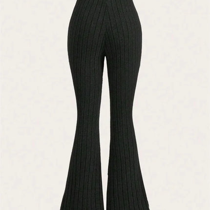 Women's Solid Color Ribbed Flared Leggings Spring Autumn Winter Casual High Waist Slim FIt Leggings Workout Fitness - STYIEN